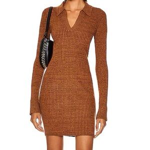 NWT Helmut Lang Pecan Marl Ribbed Knit Striation Dress, women’s size Small